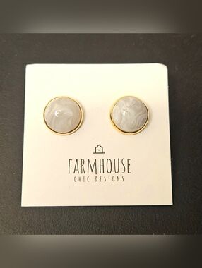 Farmhouse Chic Designs Grey Marble Stud Earrings NWT